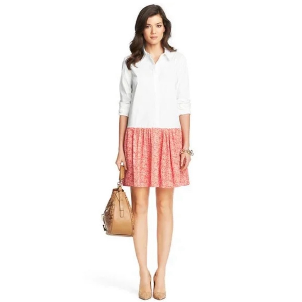 Diane Von Furstenberg Button Down Dress with Red Bottom and White Top